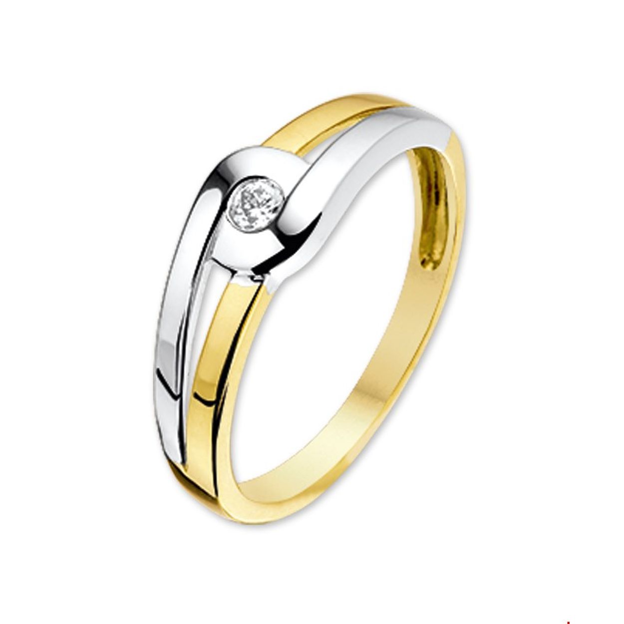 Prachtige 14krt bicolor gouden ring met een schitterende zirkonia. 

De maat van de ring is 20 (63), heeft u interesse in een andere maat? Neem dan contact met ons op.