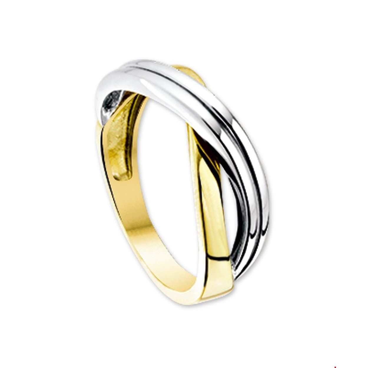 Beschrijving: Bicolor wit- en geelgouden ring. 
Uniekenummer serie: 30425
Verpakt per: 1
Doelgroep: dames
Ringmaat: 17.00 mm (53)