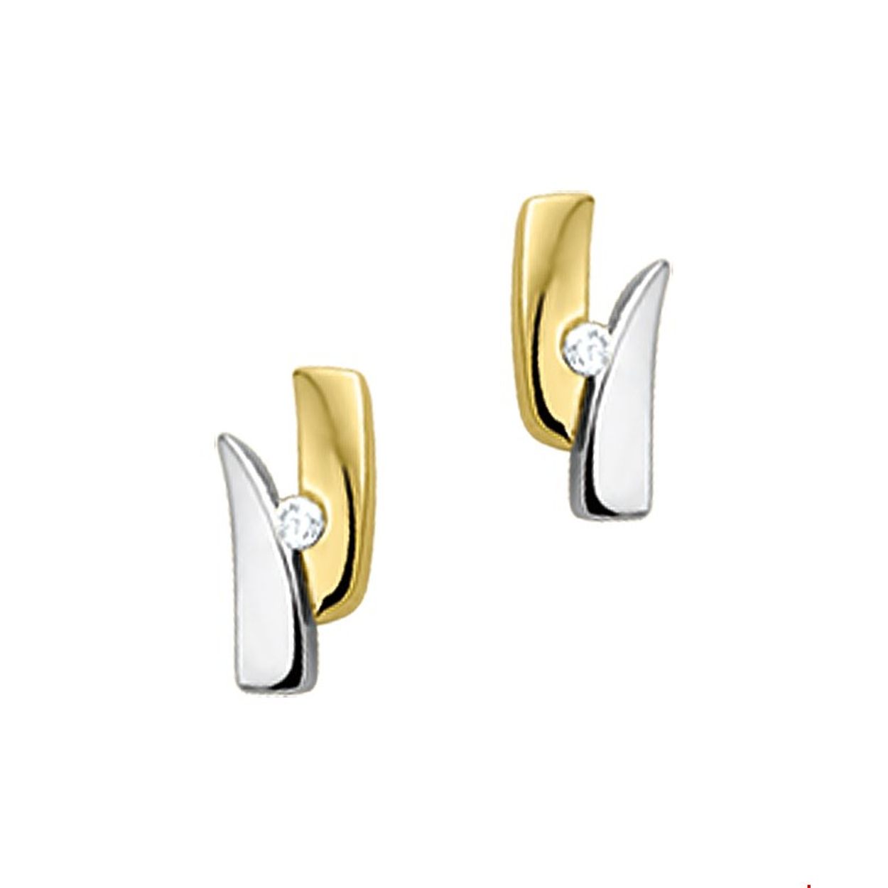 Beschrijving: Bicolor wit- en geelgouden oorknoppen met diamant. 
Verpakt per: 1
Doelgroep: dames
Breedte: 3.5 mm
Hoogte: 8 mm
Zetting: solitaire (span zetting)