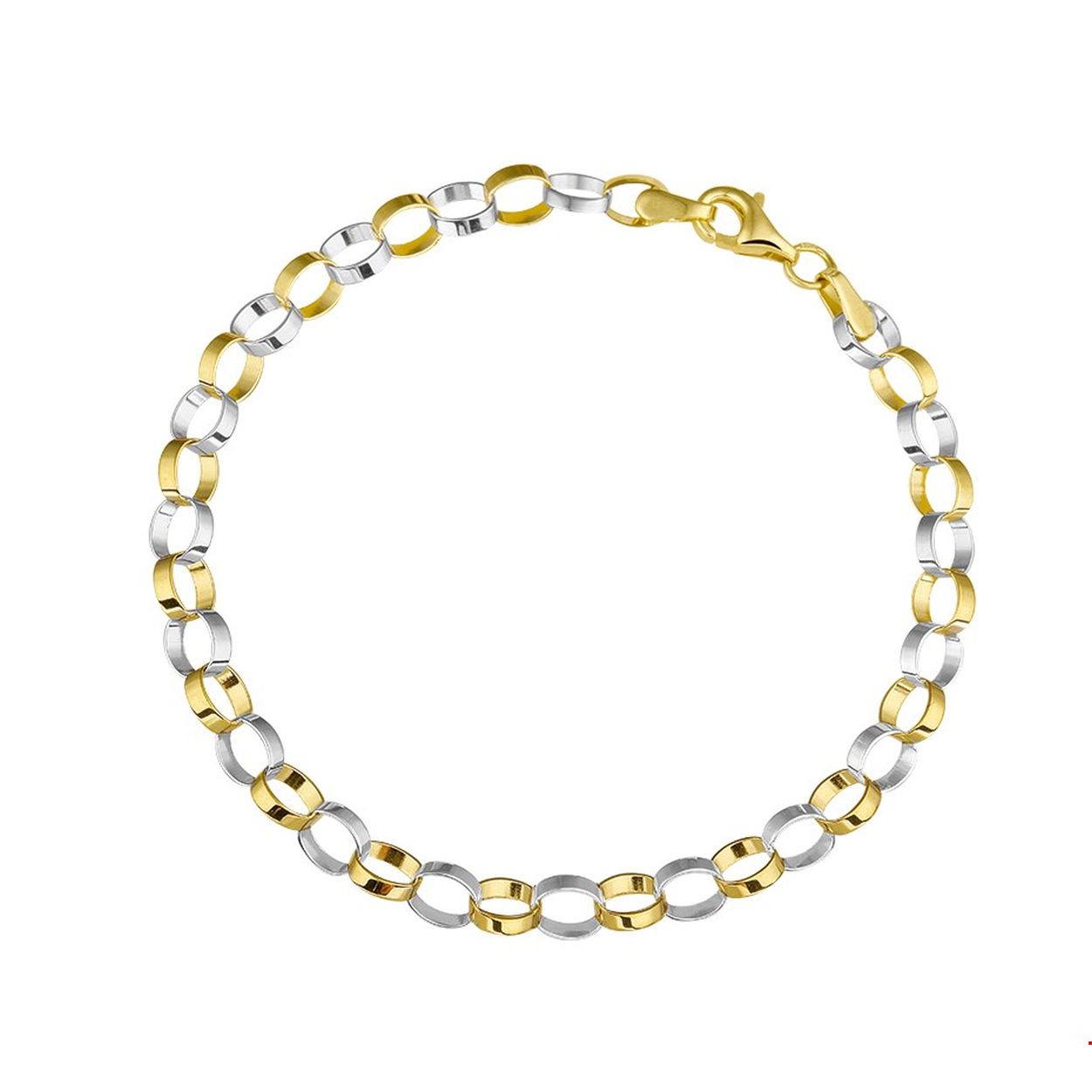 Beschrijving: De schakel van deze armband is subtiel en opvallend tegelijk. Maak de set compleet met bijpassend collier. Details: Bicolor wit- en geelgouden armband met jasseron schakel. 
Verpakt per: 1
Doelgroep: dames
Breedte: 4.7 mm
Langste lengte: 19 mm