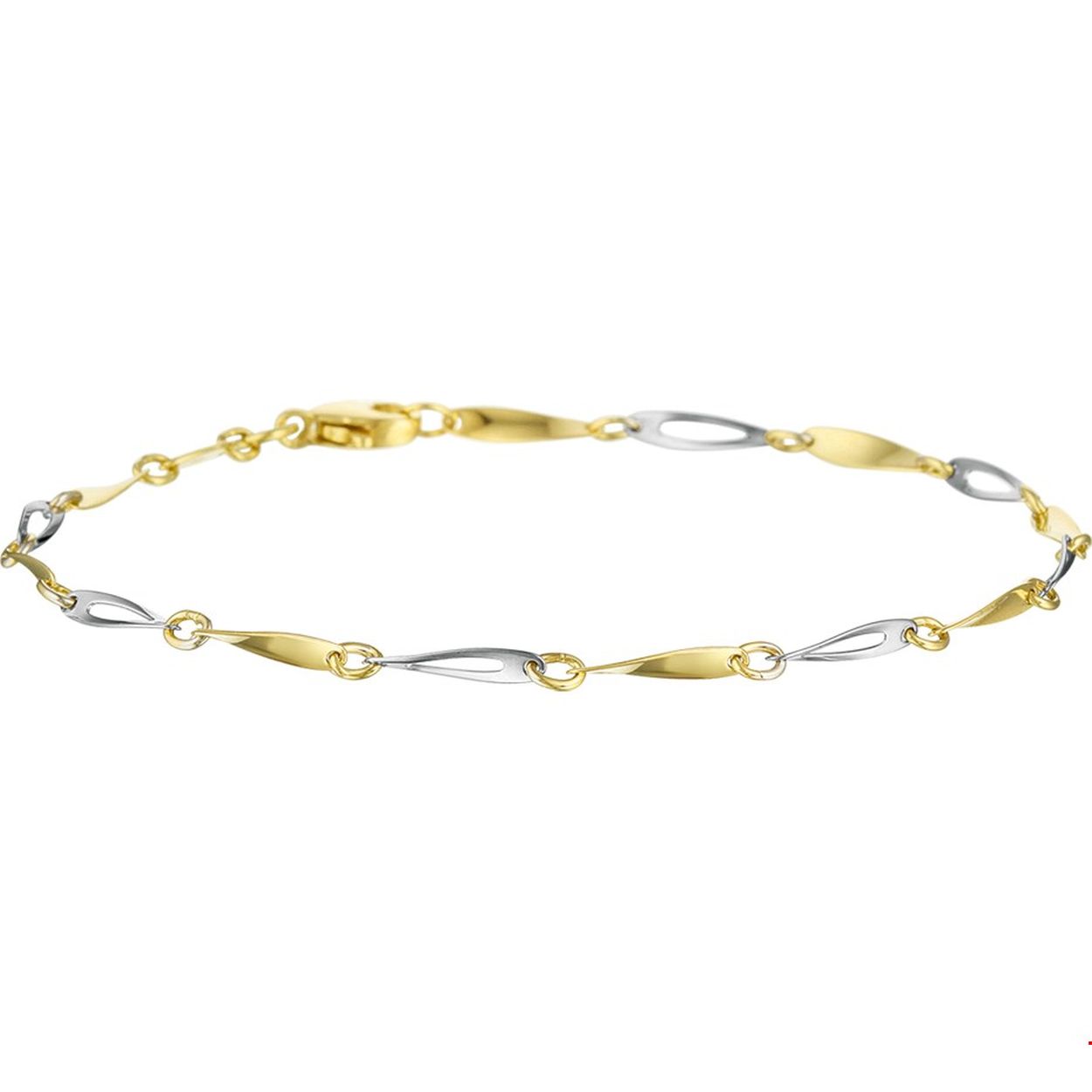 Beschrijving: Bicolor wit- en geelgouden armband.
Verpakt per: 1
Doelgroep: dames
Breedte: 3 mm
Langste lengte: 19 mm