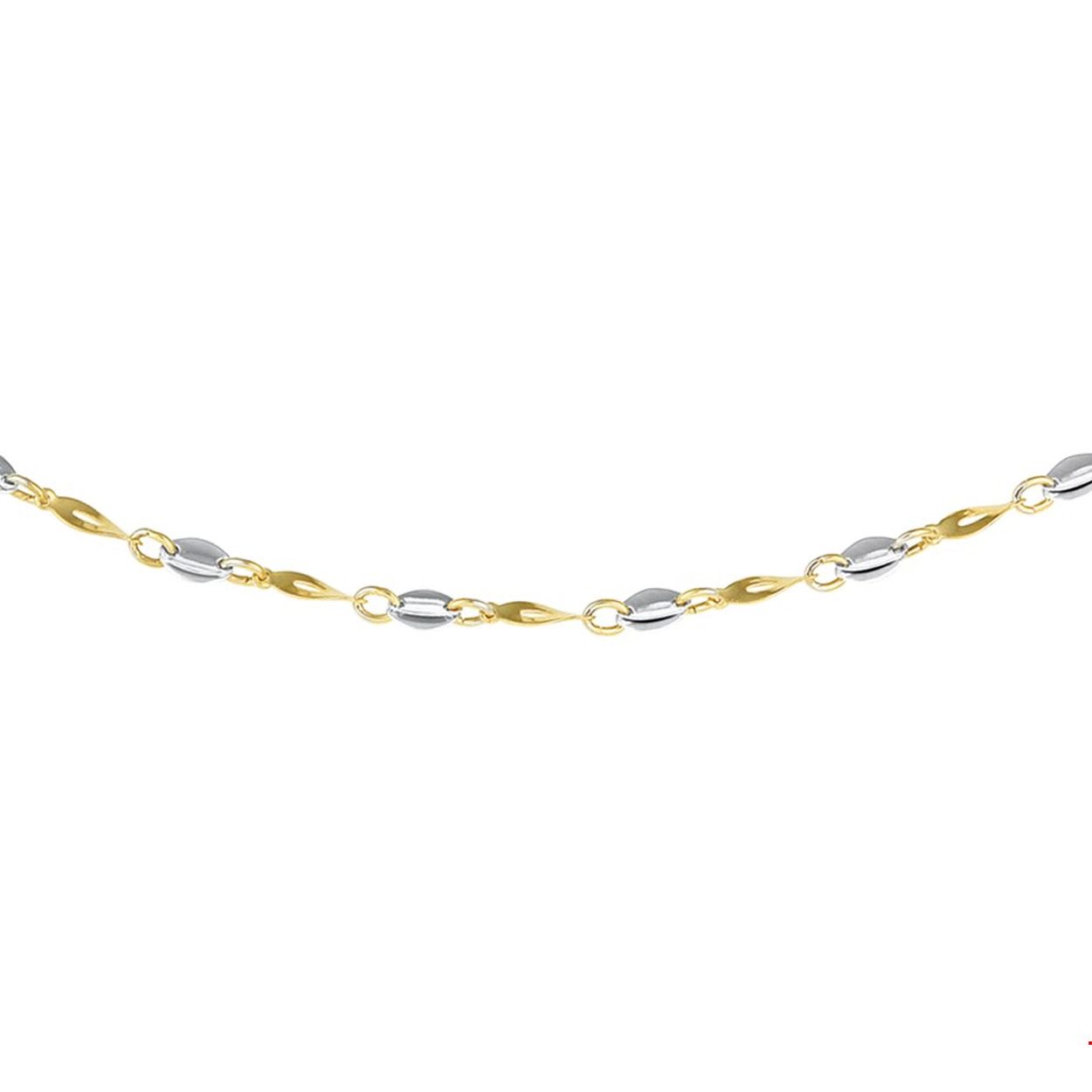 Huiscollectie - bicolor 14kt geel/witgoud fantasie schakelcollier getordeerd 2.5mm