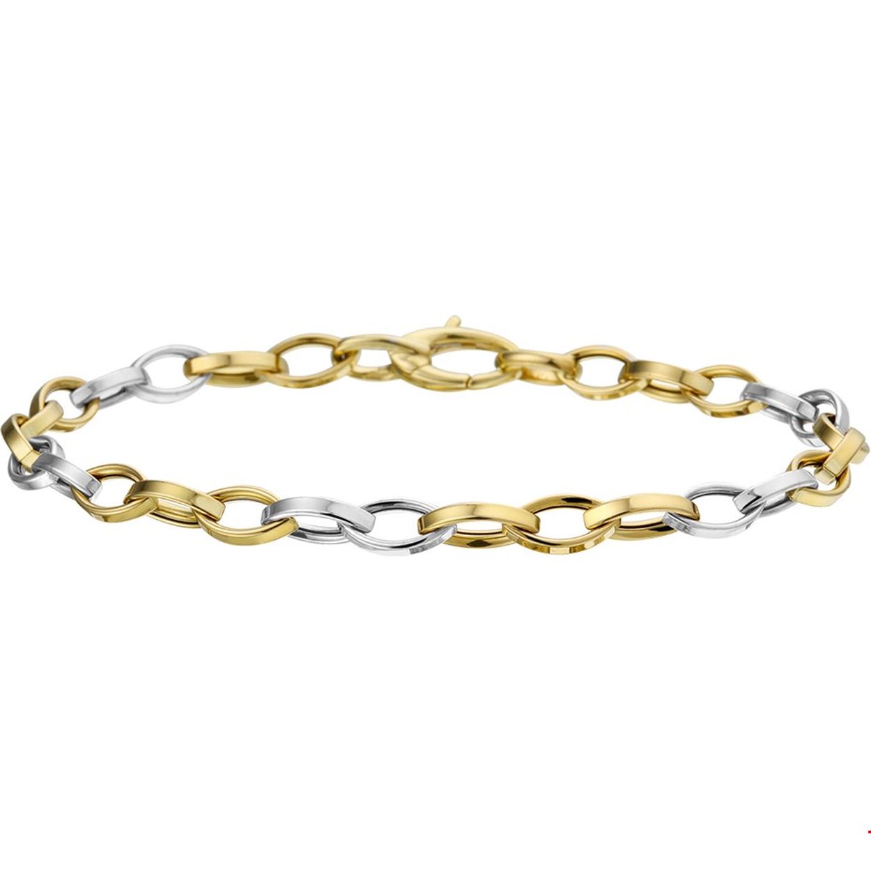 Beschrijving: Bicolor wit- en geelgouden armband.
Verpakt per: 1
Doelgroep: dames
Breedte: 4.5 mm
Langste lengte: 19 mm