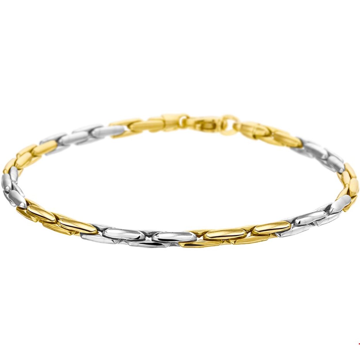 Beschrijving: Bicolor wit- en geelgouden armband.
Verpakt per: 1
Doelgroep: dames
Breedte: 3 mm
Langste lengte: 19 mm