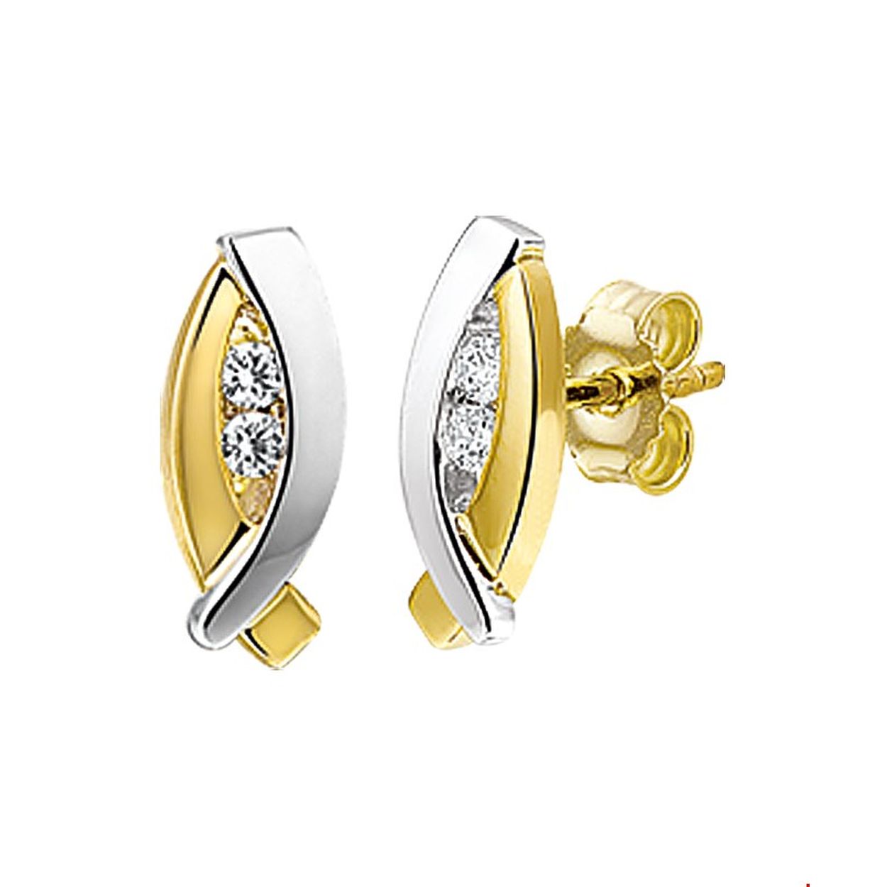 Beschrijving: Bicolor wit- en geelgouden oorknoppen met zirkonia.
Doelgroep: dames
Breedte: 4.5 mm
Hoogte: 11.5 mm
Zetting: entourage (rail zetting)