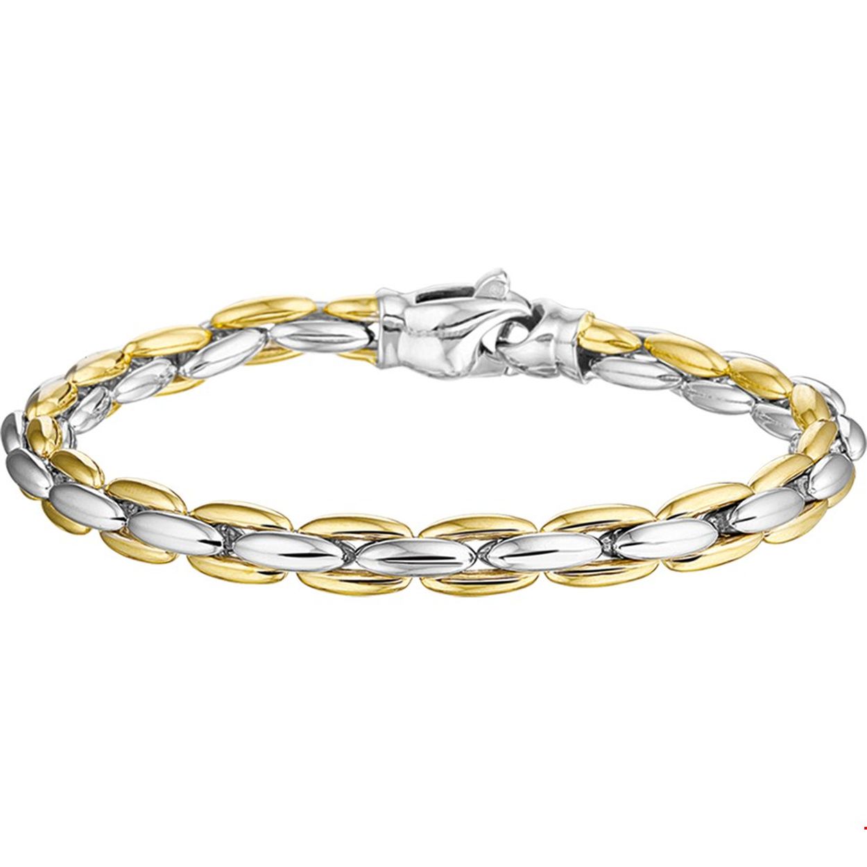 Beschrijving: Bicolor wit- en geelgouden 6.5mm brede armband met een lengte van 20cm. De strakke schakel en de tweekleurige metaalsoorten maken dit sieraad tot een ware eyecatcher
Doelgroep: dames
Breedte: 6.5 mm
Langste lengte: 20 mm