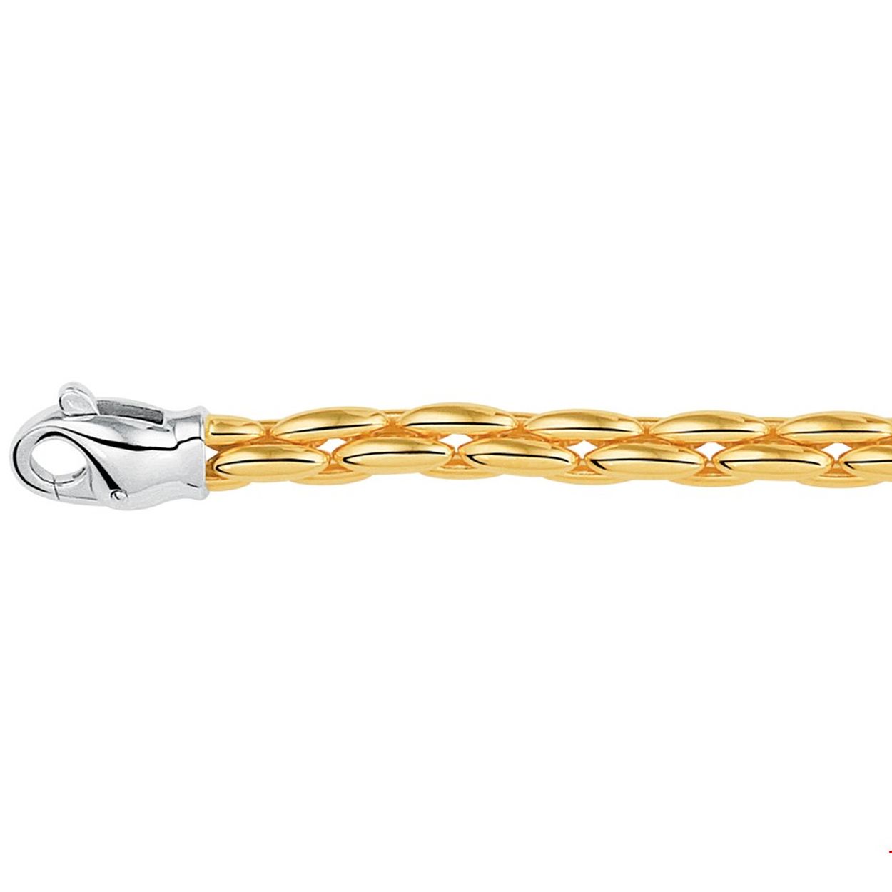 Beschrijving: Bicolor wit- en geelgouden 6.5mm brede armband met een lengte van 20cm. De strakke schakel en de tweekleurige metaalsoorten maken dit sieraad tot een ware eyecatcher.
Verpakt per: 1
Doelgroep: dames
Breedte: 6.5 mm
Langste lengte: 20 mm