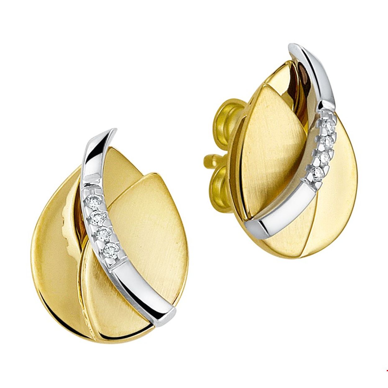 Luxe bicolor wit- en geelgouden oorknoppen met diamant.

Breedte: 9 mm
Hoogte: 12 mm