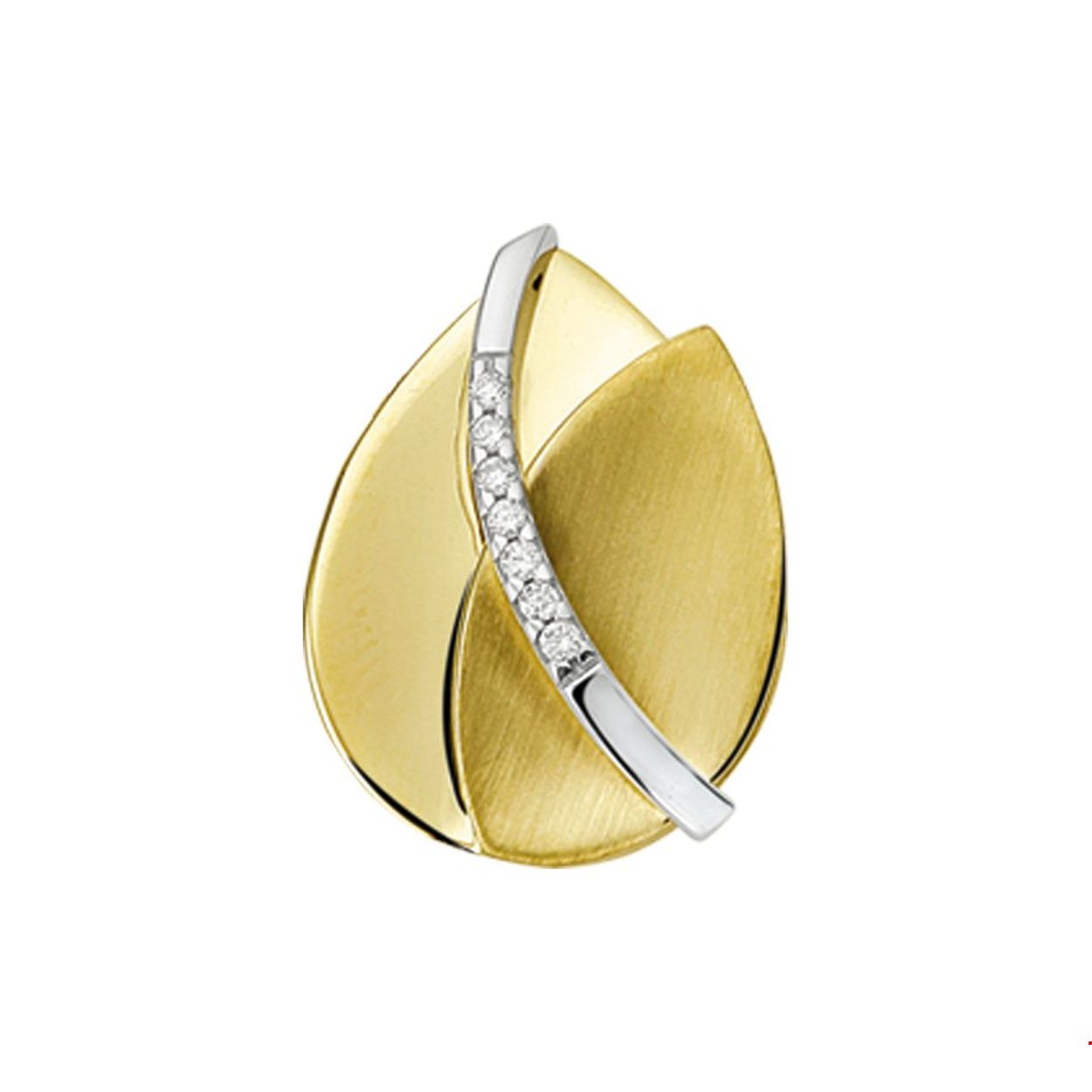 Beschrijving: Bicolor wit- en geelgouden hanger met diamant.
Verpakt per: 1
Doelgroep: dames
Breedte: 13.5 mm
Hoogte: 18 mm