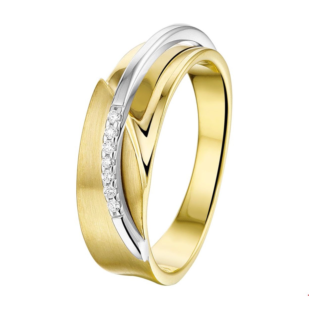 Beschrijving: Bicolor wit- en geelgouden ring met diamant.
Uniekenummer serie: 34949
Verpakt per: 1
Doelgroep: dames
Ringmaat: 17.75 mm (56)
Breedte: 6 mm