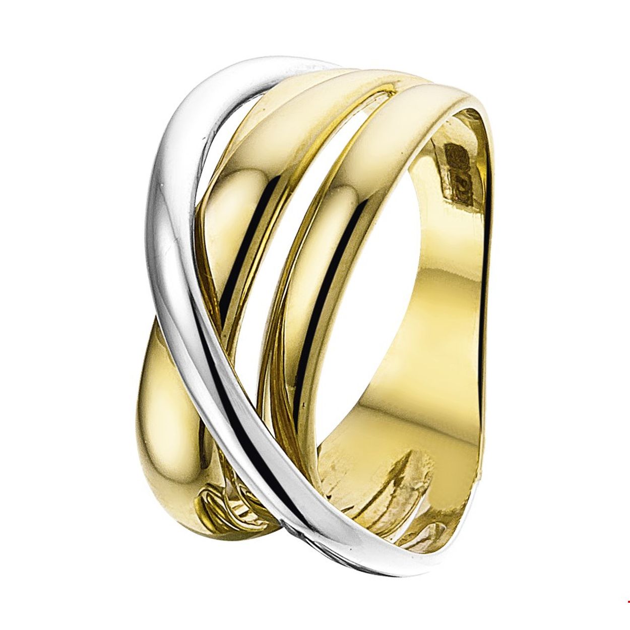 Bicolor wit- en geelgouden ring.