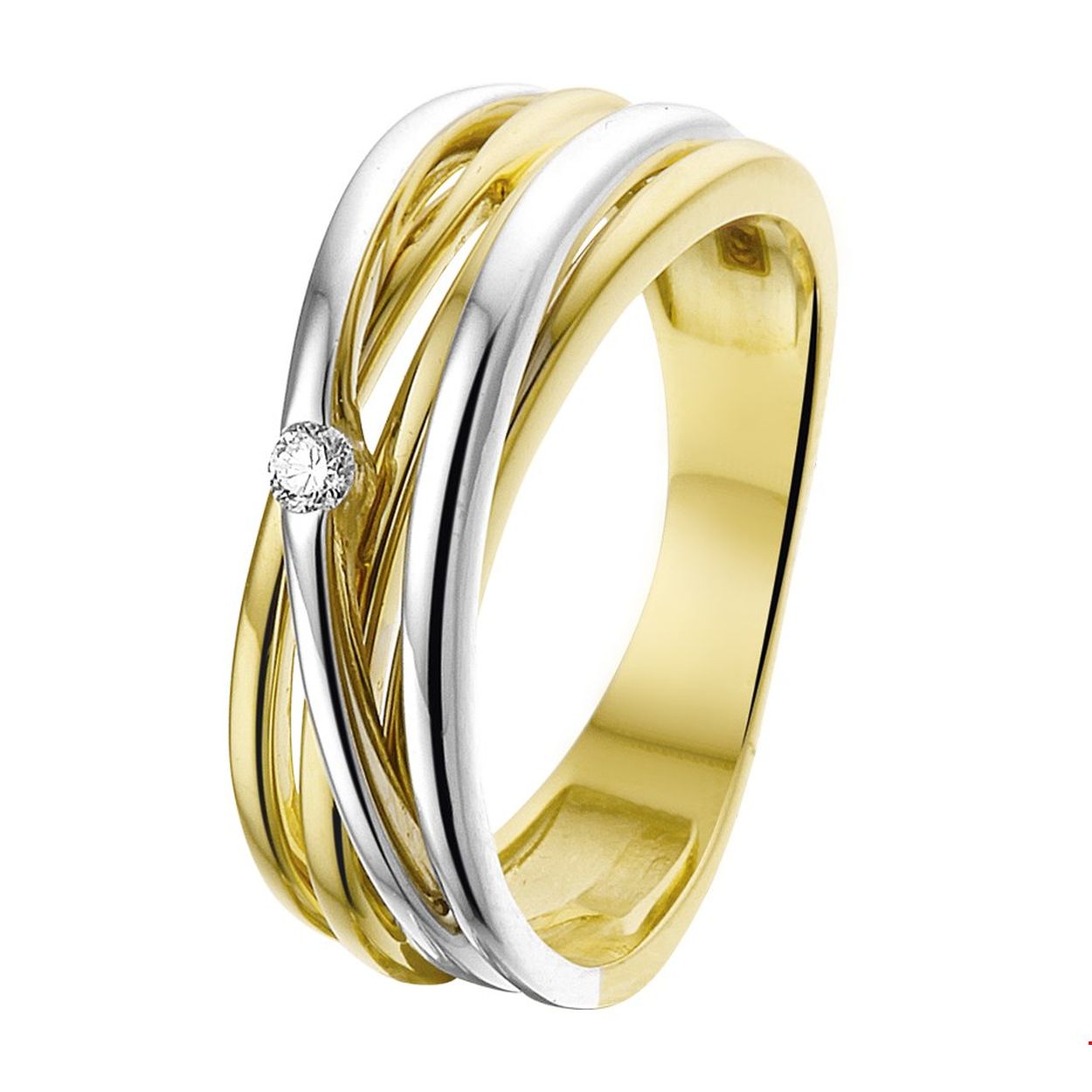 Prachtige 14krt bicolor ring met 0.04ct diamant.