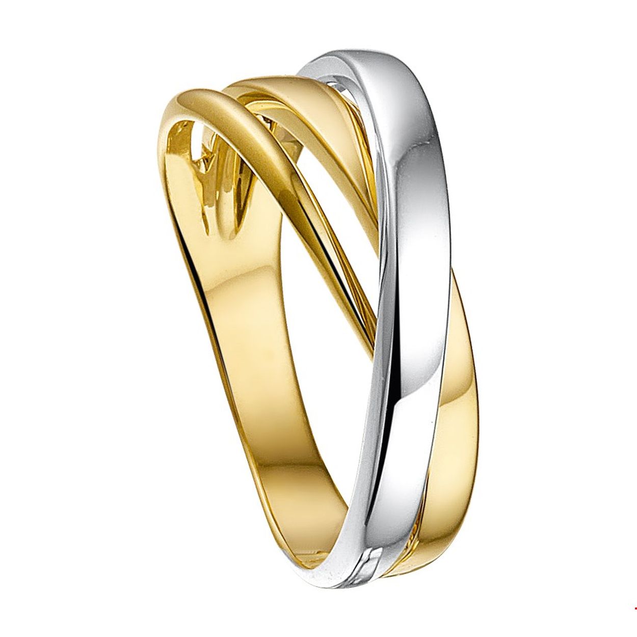 Bicolor wit- en geelgouden ring.