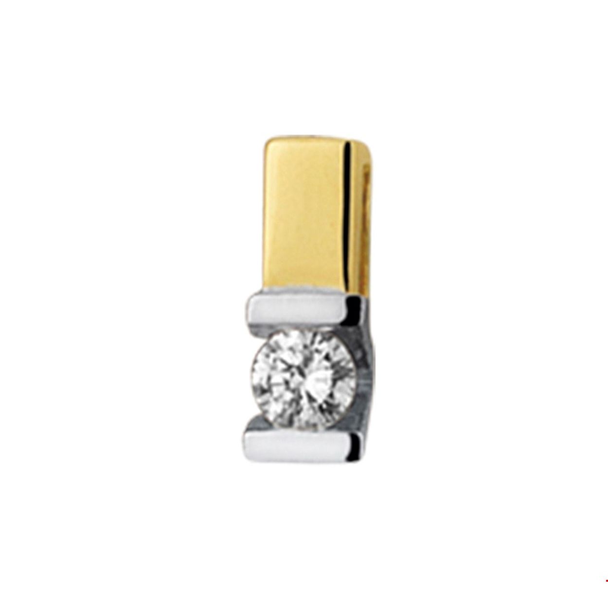 Bicolor geel en witgouden hanger van 7.2x2.6mm uitgevoerd met een ingespannen briljant geslepen diamant van 0.05ct. De hanger is te combineren met bijpassende sieraden uit onze collectie. Tip: Combineer deze hanger met een collier uit onze collectie en de hanger kan direct om!.
Breedte: 2.6 mm
Hoogte: 7.2 mm
Zetting: solitaire (span zetting)