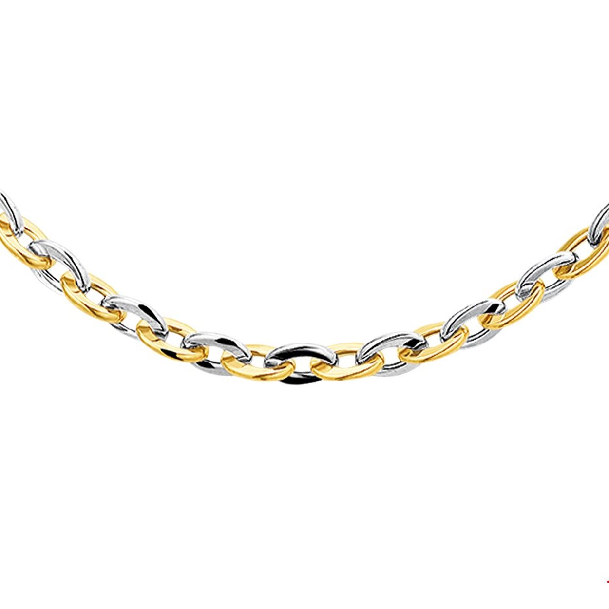 Bicolor wit- geelgouden anker collier met een lengte van 45cm en een schakelbreedte van 6mm. Het collier is te combineren met bijpassende sieraden uit onze collectie.