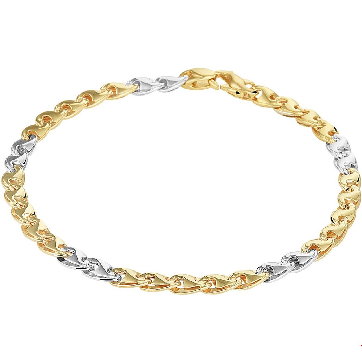 Bicolor wit- geelgouden armband met een lengte van 19cm en een schakelbreedte van 4.3mm. De armband is te combineren met bijpassend collier uit onze collectie.