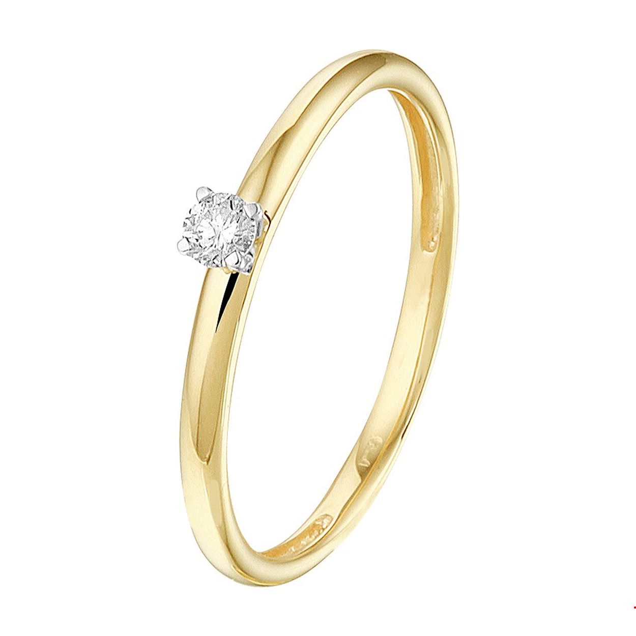 Beschrijving: Stijlvolle bicolor geel- en witgouden ring met een schitterende briljant geslepen diamant.