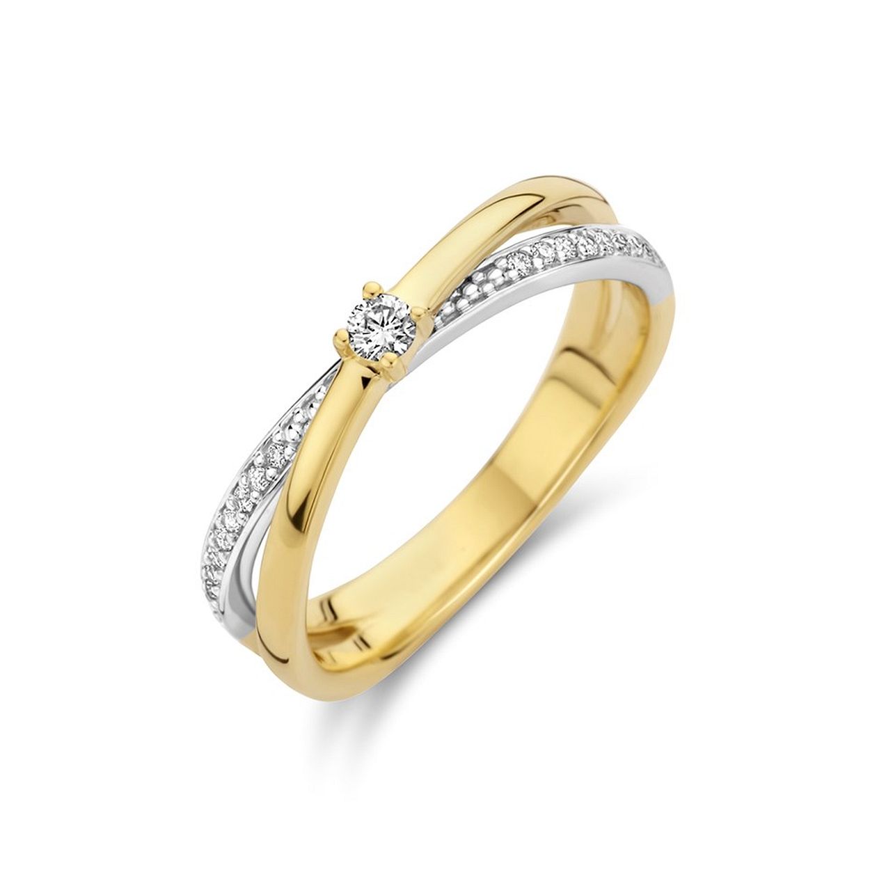 14krt bicolor geel- en witgouden ring uitgevoerd met schitterend diamant. De ring heeft een breedte van 5mm en de solitair diamant heeft een diamantgewicht van 0.06ct. De maat van de ring is 54
(17 1/4), heeft u een andere maat, neem dan gerust contact met ons op.

Referentienummer: THOJ1902