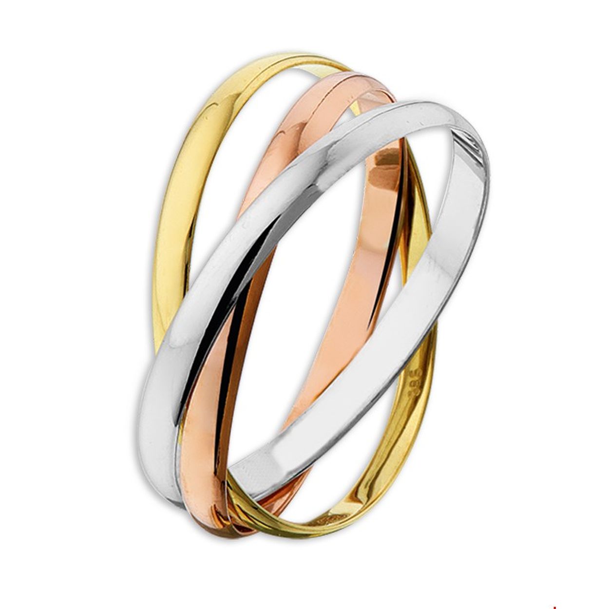 Beschrijving: Drie kleuren goud - drie verschillende waarden. Geelgoud staat voor vriendschap rosegoud voor liefde en witgoud voor trouw. Details: Tricolor wit- rose- en geelgouden ring bestaande uit 3 in elkaar geplaatste losse banden.
Uniekenummer serie: 26644
Verpakt per: 1
Doelgroep: dames
Ringmaat: 17.00 mm (53)
Breedte: 2 mm