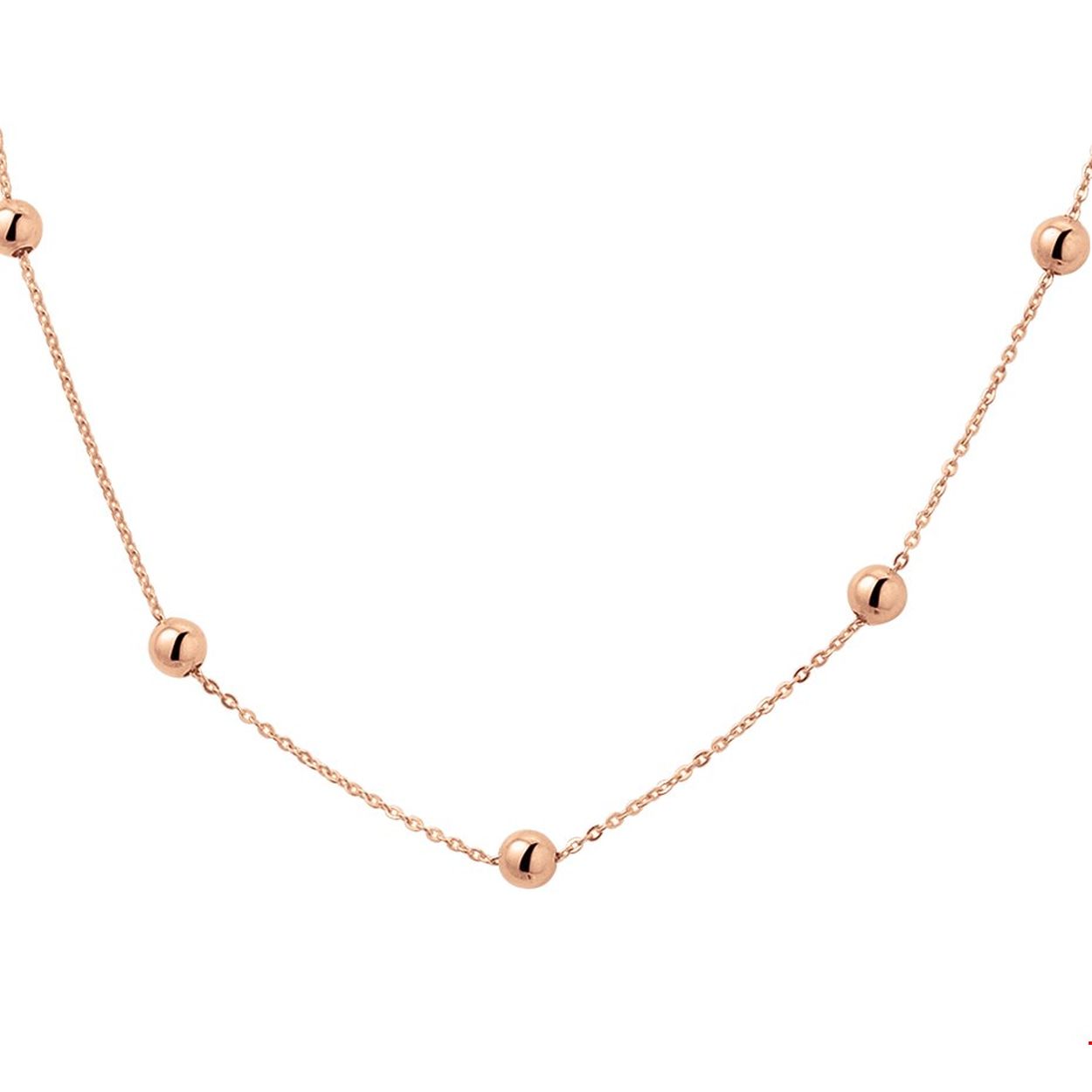 Rosegouden collier met vijf verschuifbare bolletjes. Hiermee kunt u uw eigen collier samenstellen en naar wens aanpassen. Dit collier heeft draaglengtes van 40 42 en 44cm en de schakelbreedte is 1.0mm.
Doelgroep: dames
Kortste lengte: 40 mm
Langste lengte: 44 mm
Hoogte: 3 mm