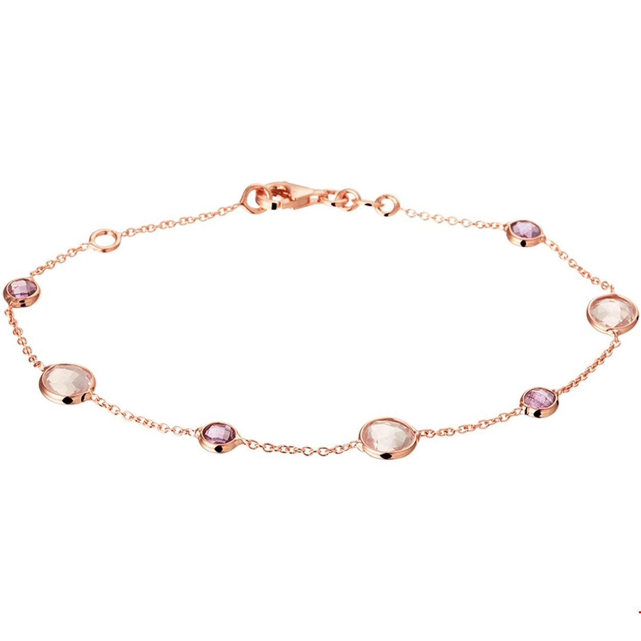 Beschrijving: Stijlvol rosegouden anker armband met een lengte van 17cm en een extensie van 2cm uitgevoerd met poli rondjes en rose kwarts en amethyst in een zetkast van 6.8mm. Combineer de armband met de bijbehorende topaas sieraden uit onze collectie voor een oogverblindende set.
Verpakt per: 1
Doelgroep: dames
Breedte: 1.2 mm
Kortste lengte: 17 mm
Langste lengte: 19 mm