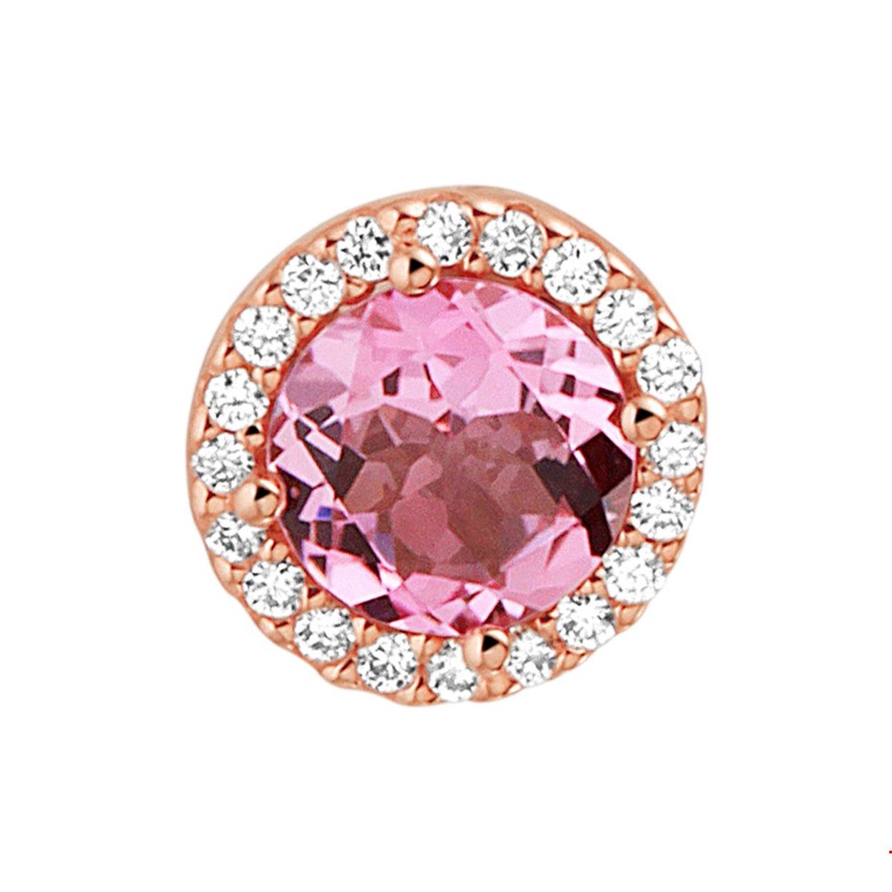 Beschrijving: Luxe rosegouden hanger uitgevoerd met een roze toermalijn en een schitterende diamant rozet. De hanger heeft een diameter van 8.5mm en is te combineren met bijpassende sieraden uit onze collectie.