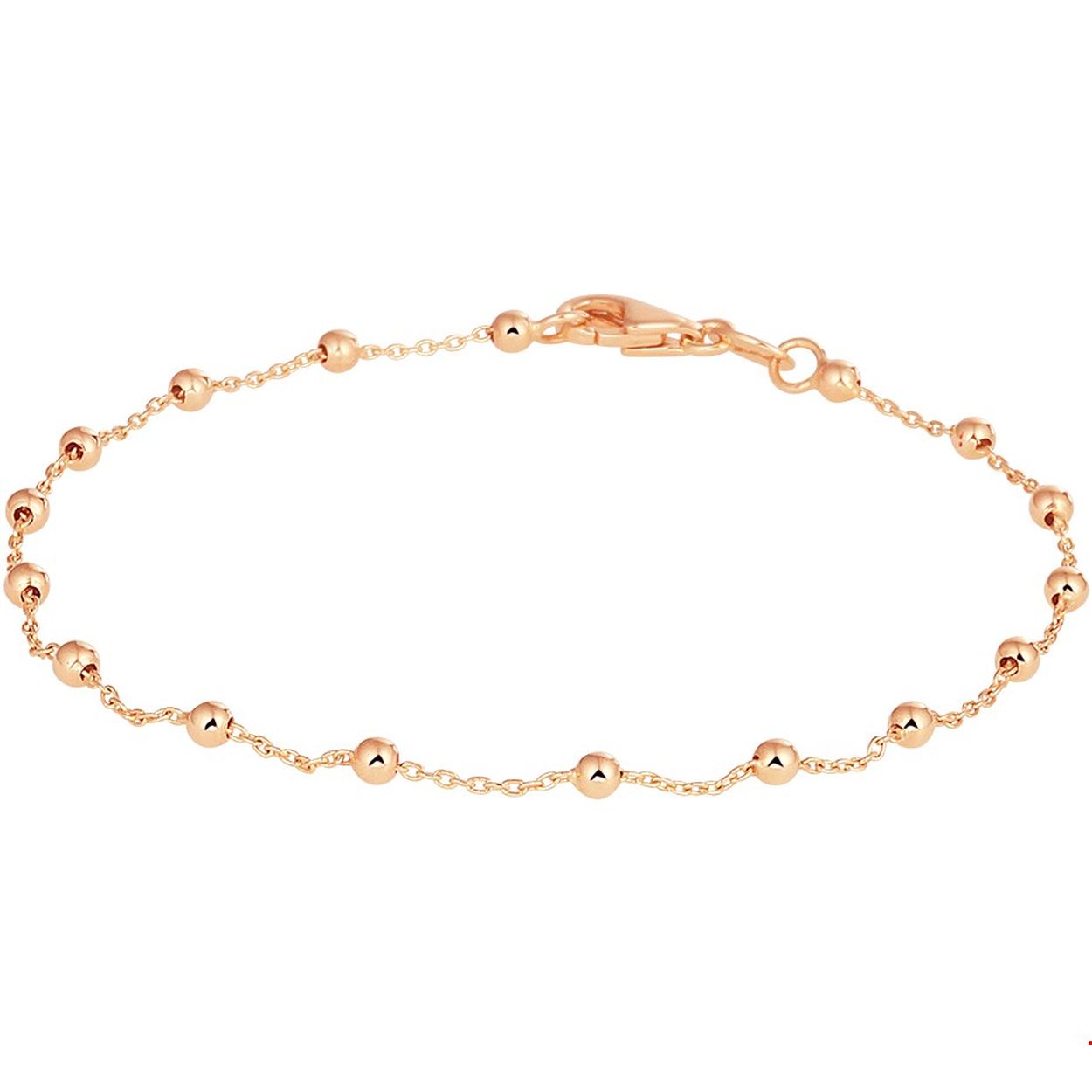 Beschrijving: Trendy 14k rosegouden armband uitgevoerd met bolletjes van 2.3mm. De armband heeft een stevige karabijn sluiting en een draaglengte van 18cm. Tip: Combineer de armband met bijpassende bolletjes sieraden en maak zo een leuke set!
