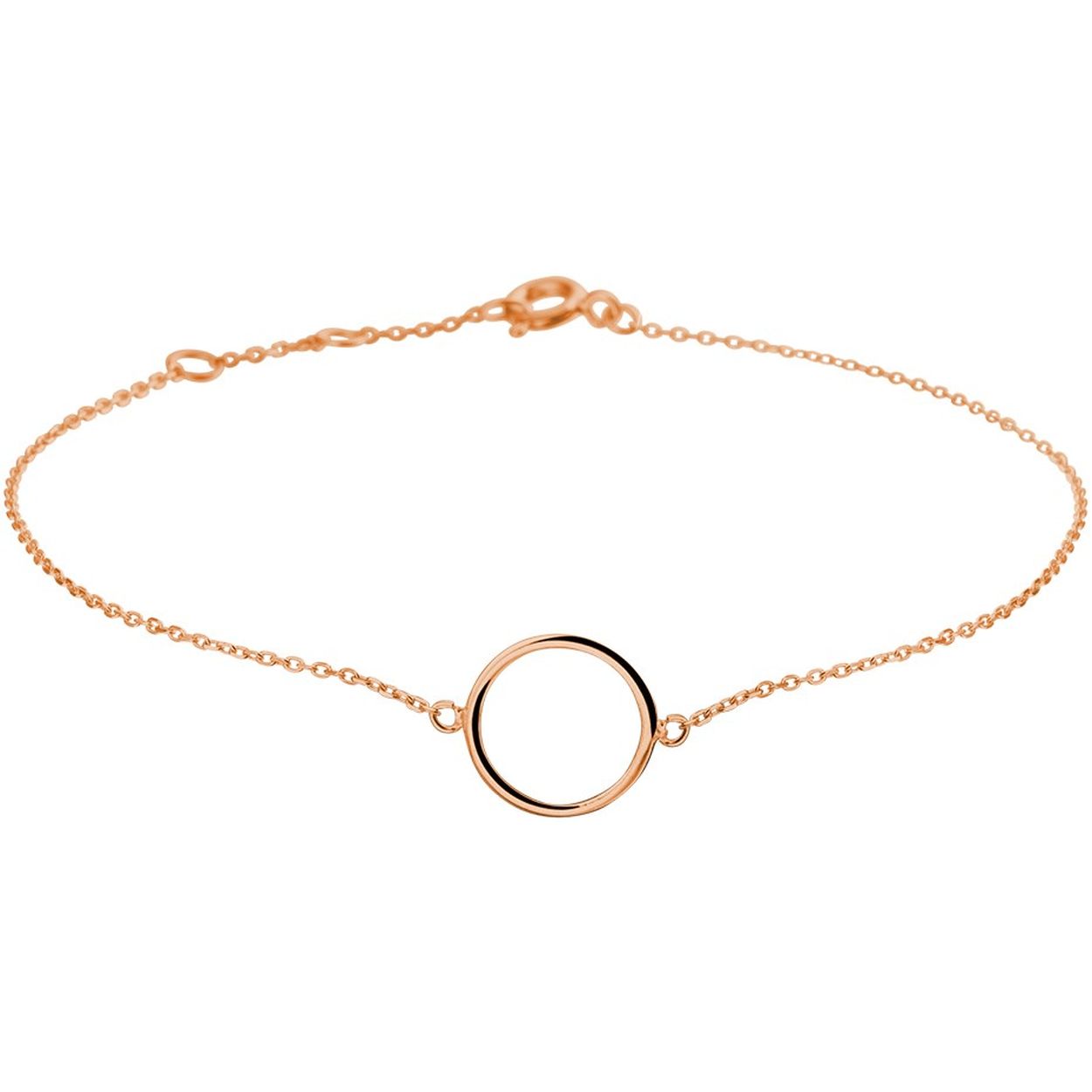 14k Rosegouden armband uitgevoerd met een rondje. De armband heeft draaglengtes van 16.5, 17.5 en 18.5cm. Het rondje heeft een diameter van 10mm.