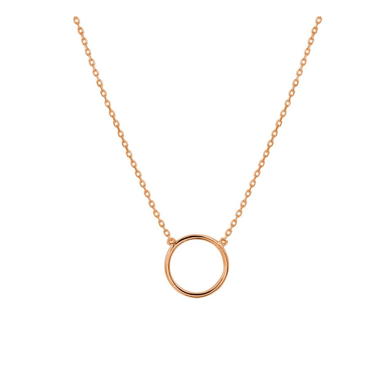 14k Rosegouden collier uitgevoerd met een hanger in de vorm van een rondje. Het collier heeft draaglengtes van 40, 42 en 44cm. Het rondje heeft een diameter van 9.5mm.