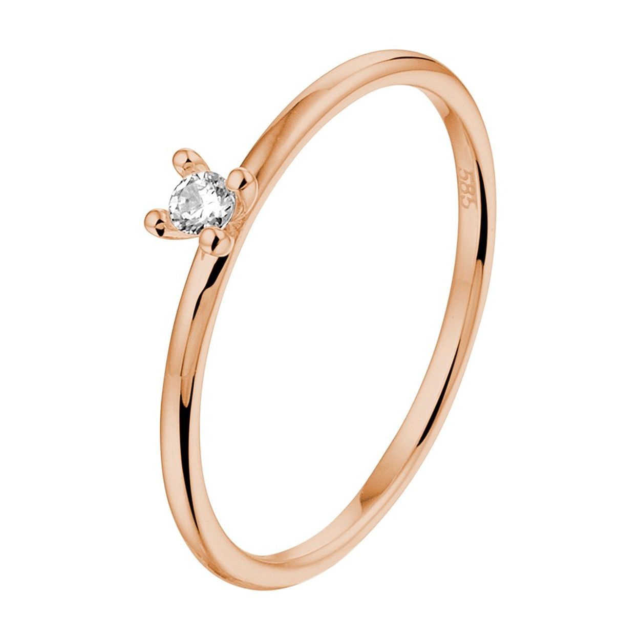 14k Rosegouden aanschuifring uitgevoerd met een schitterende zirkonia. De ring heeft een breedte van 3mm.