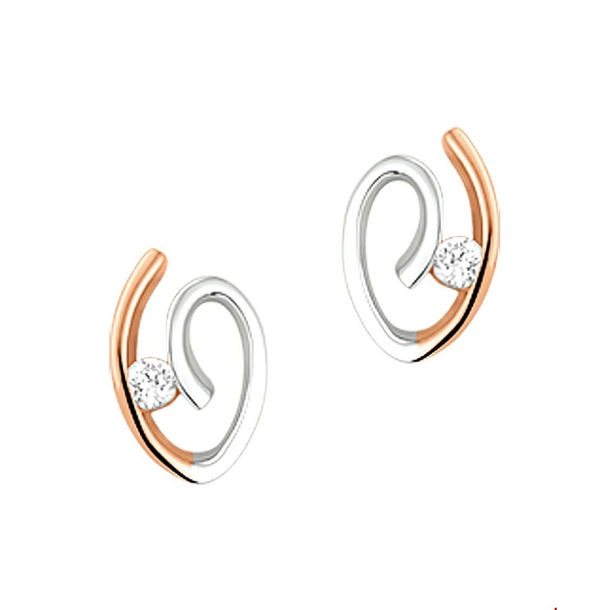 Gouden oorknoppen 14 kt. bicolor wit/rood goud zirkonia