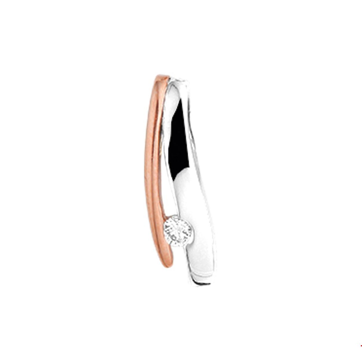 Bicolor rose- en witgouden hanger uitgevoerd met een briljant geslepen ingespannen diamant. De hanger is te combineren met bijpassende sieraden uit onze collectie. Tip: Diamonds are girls best friend dus een perfect kado voor je geliefde of dierbare!