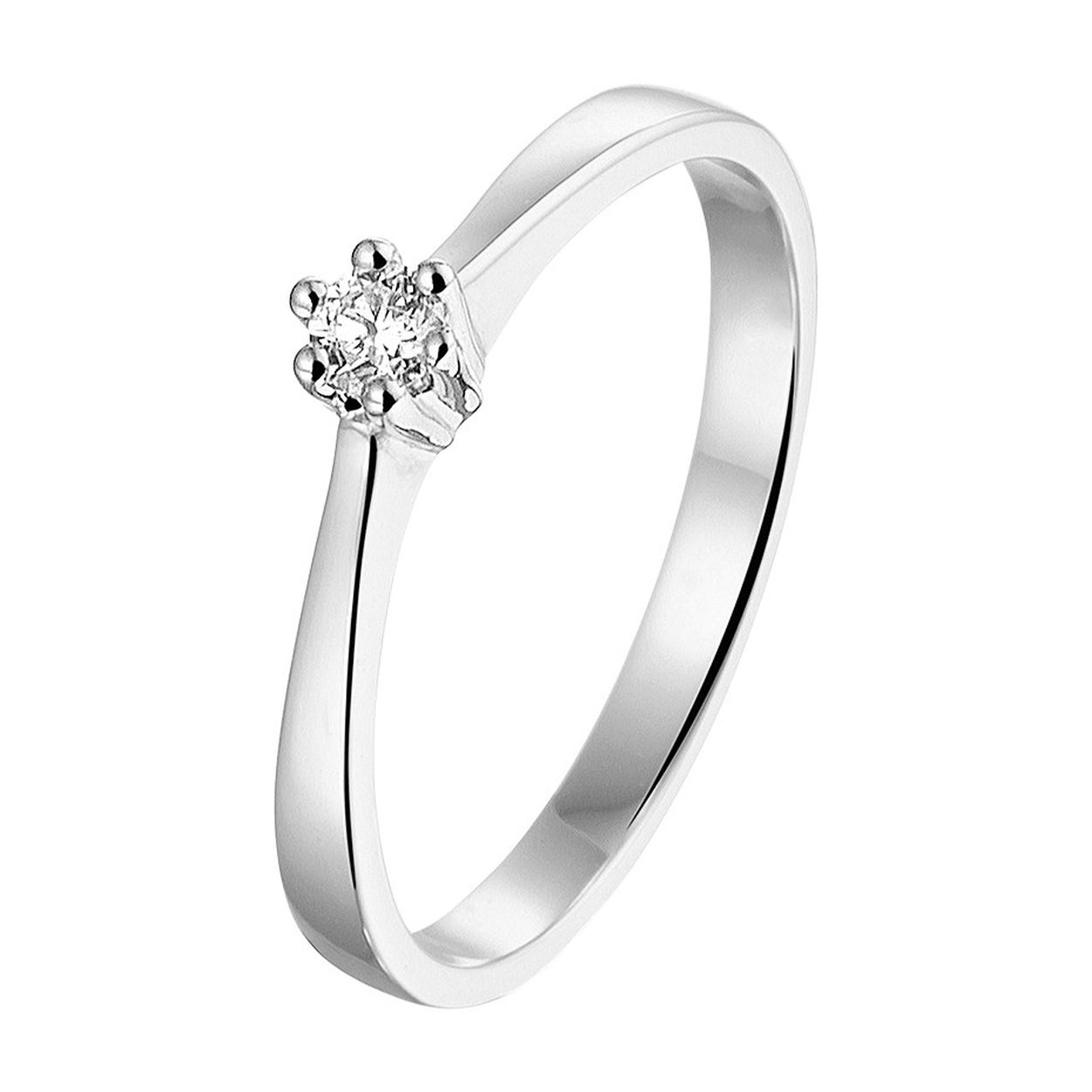 Luxe ring in witgoud met een palladium legering met een breedte van 4mm uitgevoerd met een briljant geslepen diamant van 0.10ct. Tip: Perfect kado voor dierbare of geliefde! Diamonds are girls best friend!