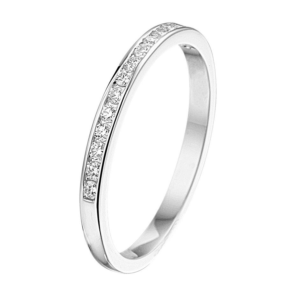 14k Witgouden ring met palladium legering. De ring is uitgevoerd met een schitterende diamant rij en heeft een breedte van 1.9mm.