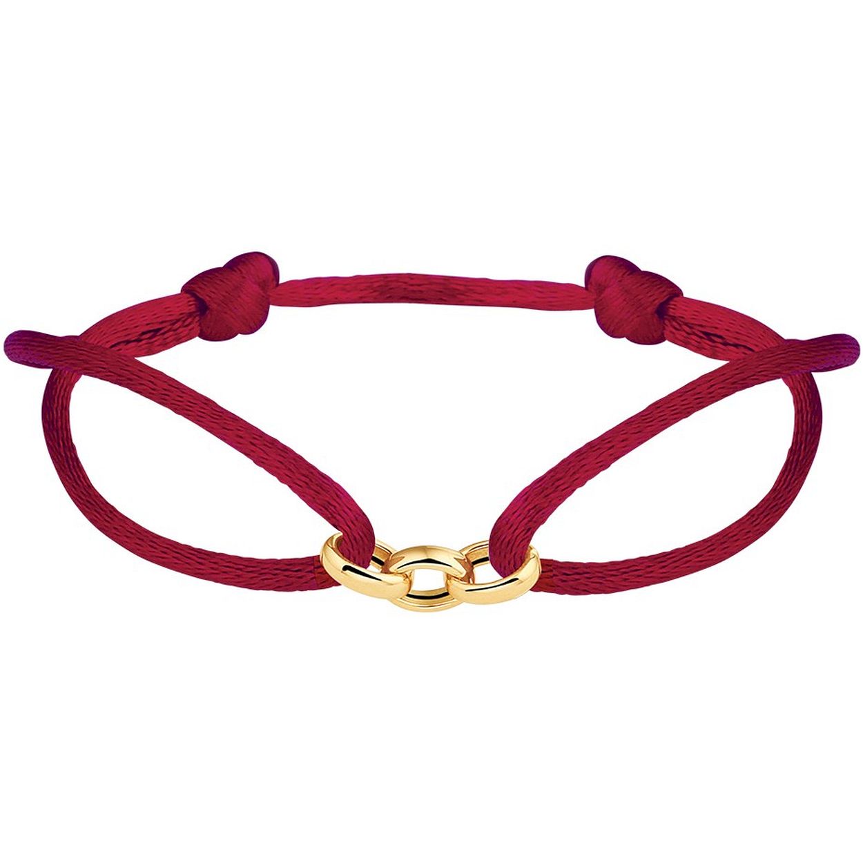 Bordeaux rood gevlochten armband met een 14k geelgouden element. De armband heeft draaglengtes van 13 tot 26cm en een breedte van 5mm.