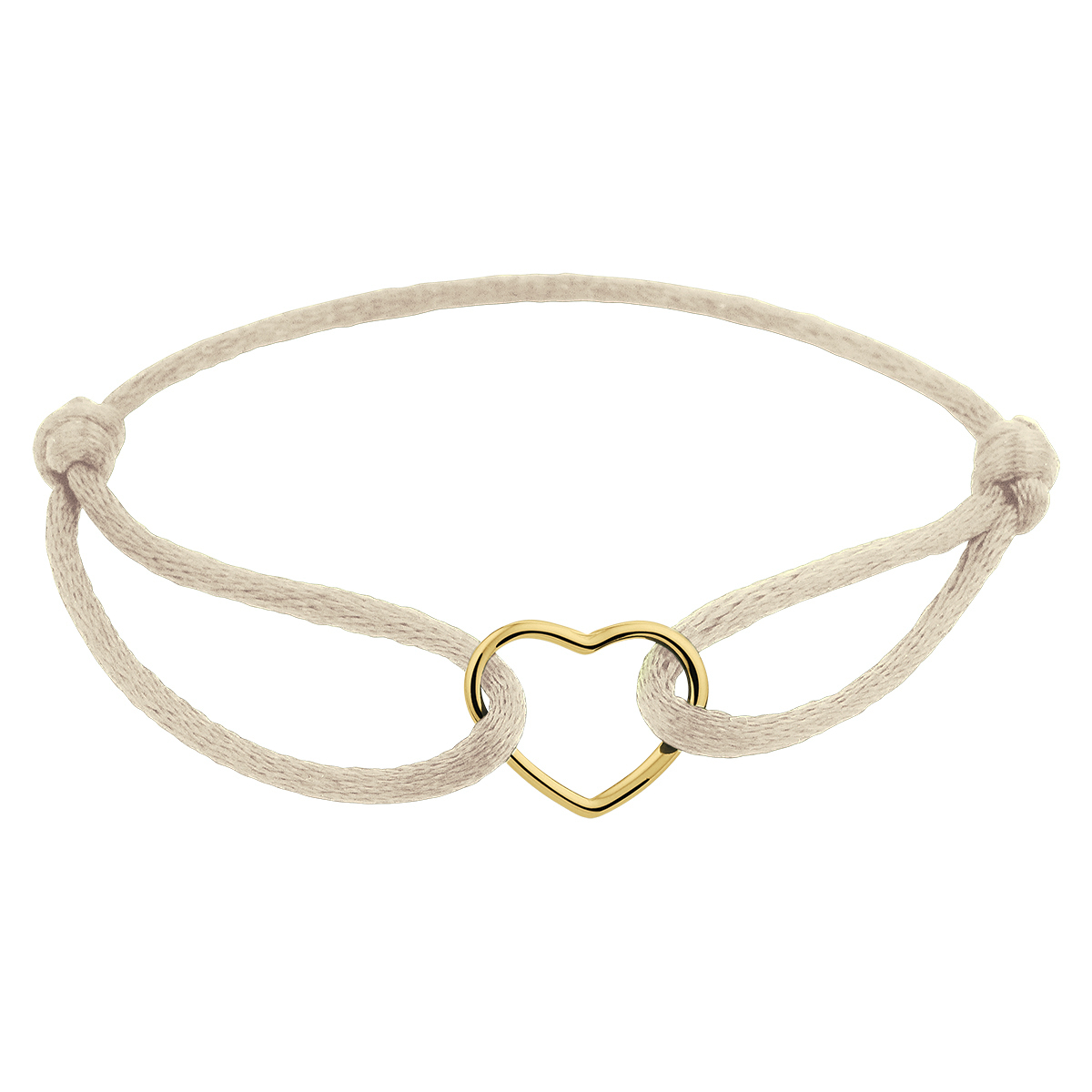 Ivoor gevlochten armband uitgevoerd met een 14k geelgouden hartje. De armband heeft draaglengtes van 13 tot 26cm. Het hartje heeft een afmeting van 10x11.5mm.