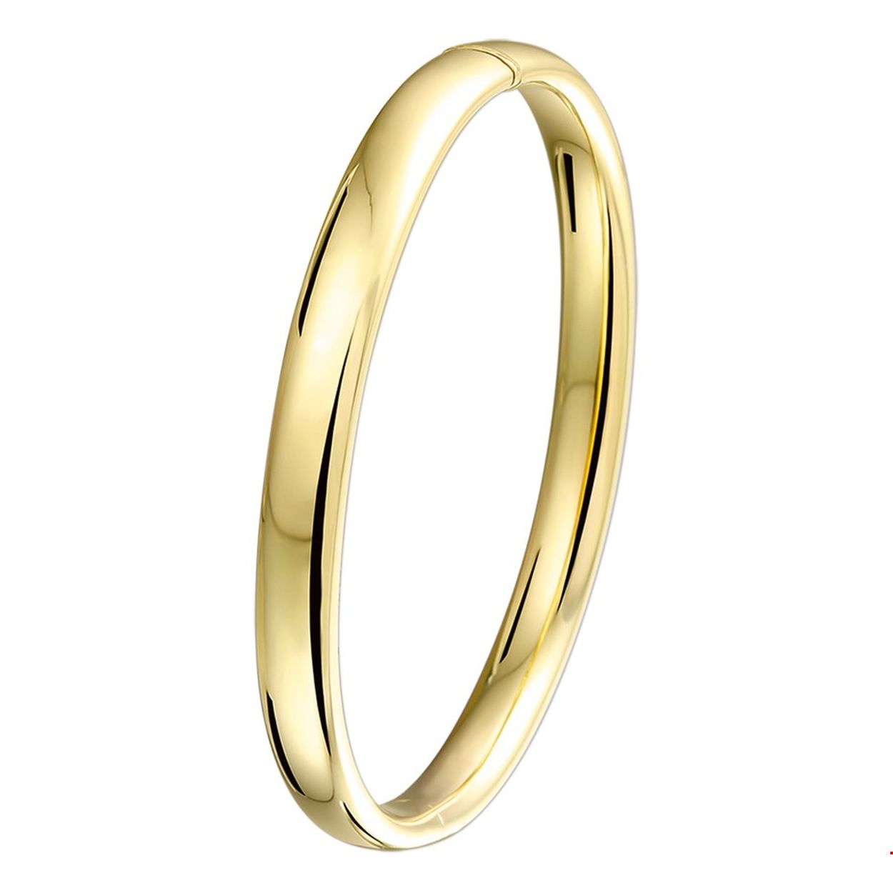 14-karaats geelgouden bangle met zilverkern. De bangle is uitgevoerd met  een ovalen buis en een scharnier.
Breedte: 7 mm. Diameter: 61 mm.