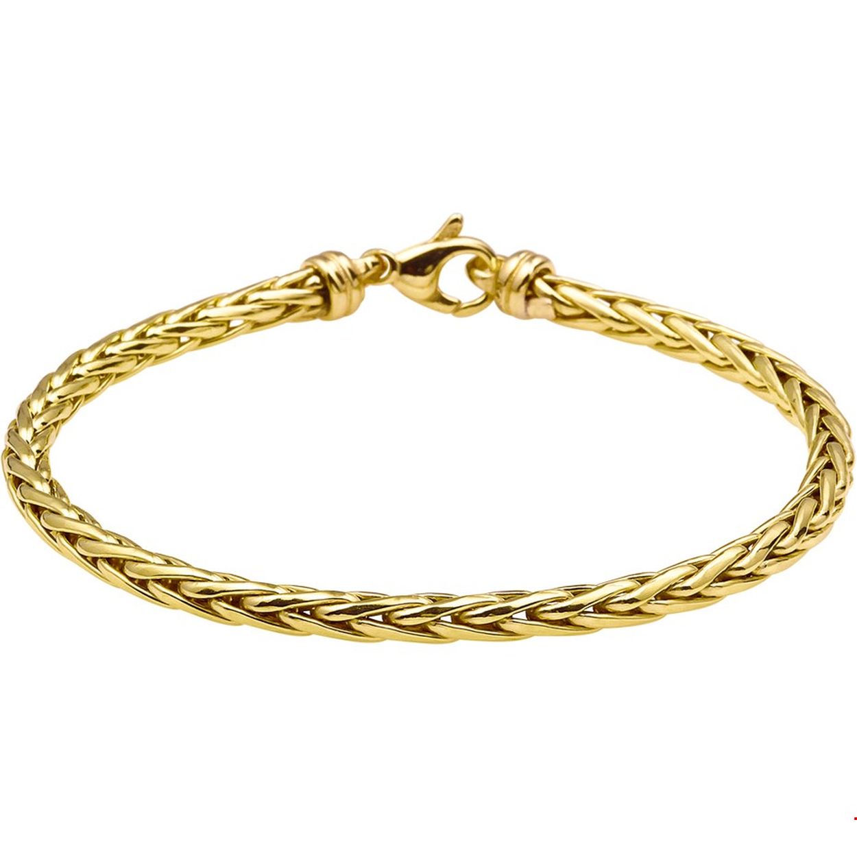 Sieraden van 14 karaat goud met daarin een kern van 925 zilver. Geelgouden armband met vossestaart schakel. De schakelbreedte is 4.0mm.