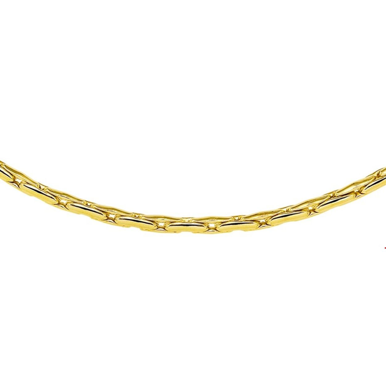 Beschrijving: Sieraden van 14 karaat goud met daarin een kern van 925 zilver. Geelgouden cardano collier. 
Verpakt per: 1
Doelgroep: dames
Breedte: 3 mm
Langste lengte: 45 mm