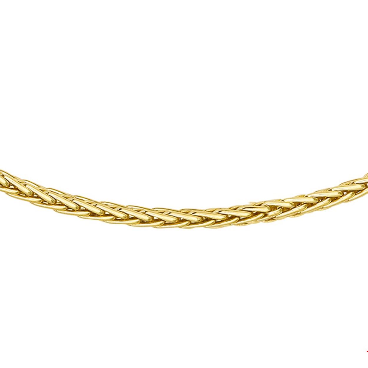 Beschrijving: Sieraden van 14 karaat goud met daarin een kern van 925 zilver. Geelgouden collier met Vossenstaart schakel. 
Doelgroep: dames
Breedte: 3 mm
Langste lengte: 45 cm