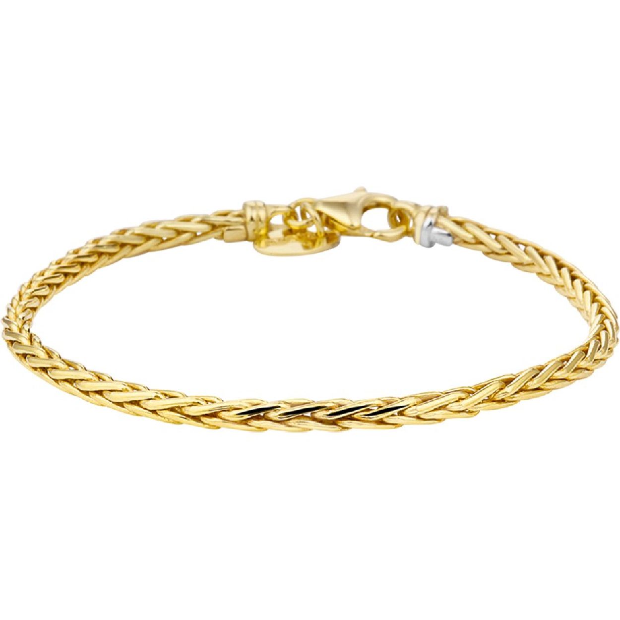 Sieraden van 14 karaat goud met daarin een kern van 925 zilver. Geelgouden armband met vossestaart schakel.