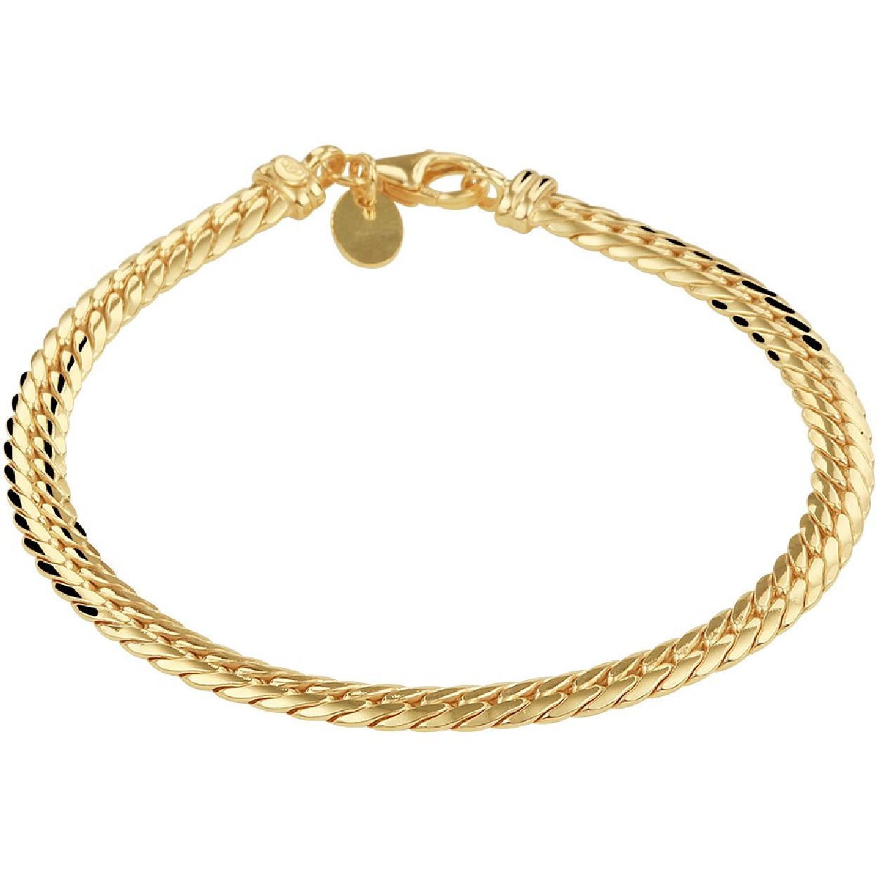 De armband is gemaakt van goud met zilveren kern en is goudkleurig. Het is een sieraad voor dames.