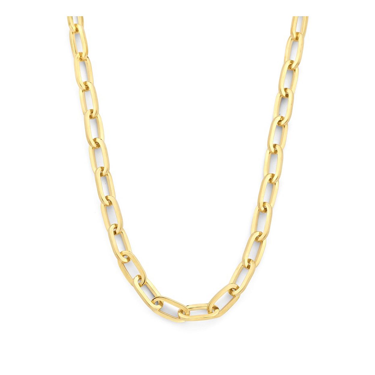 14k Geelgouden collier met daarin een kern van 925 zilver. Het collier is uitgevoerd met een paperclip schakel met een breedte van 5mm. Het collier heeft een draaglengte van 45cm en een stevige karabijn sluiting.