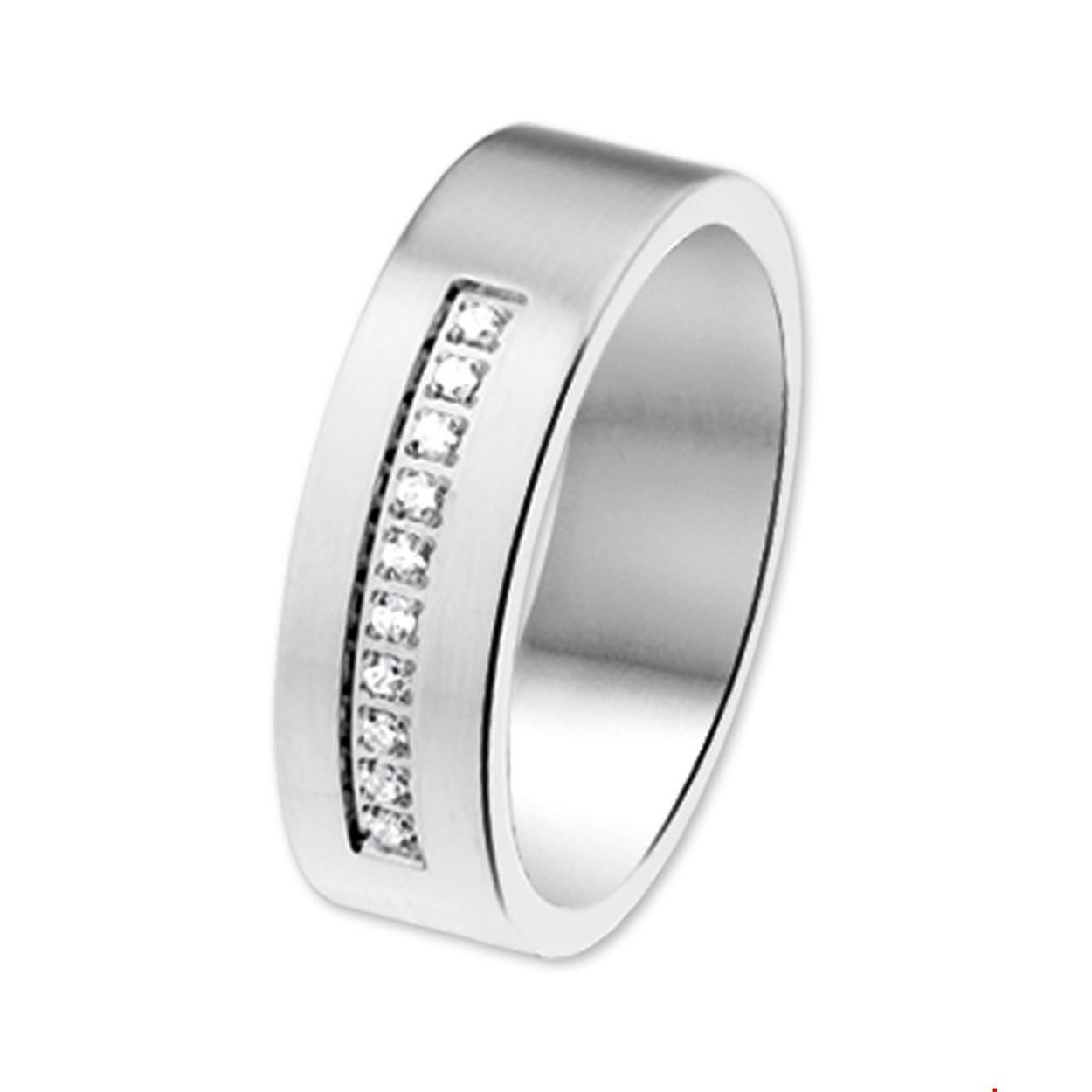 Stalen fantasie ring met een rijtje zirconias pave gezet. KA6500269