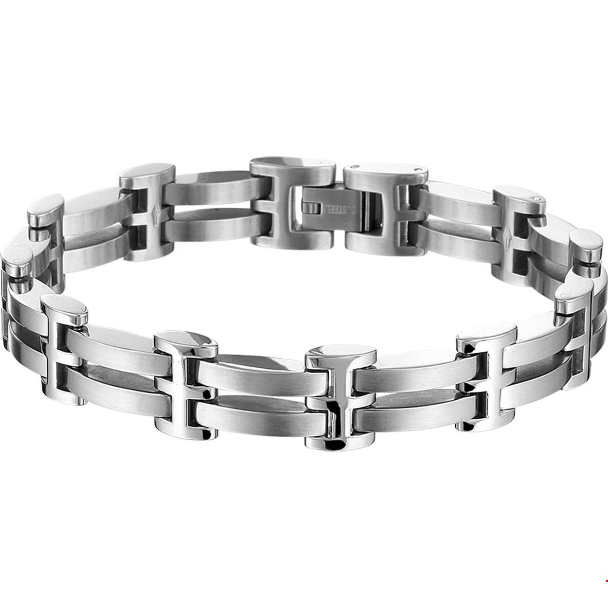 Beschrijving: Stalen armband met een poli/matte afwerking. 
Uniekenummer serie: 27319
Verpakt per: 1
Doelgroep: heren
Breedte: 11 mm
Langste lengte: 23 mm