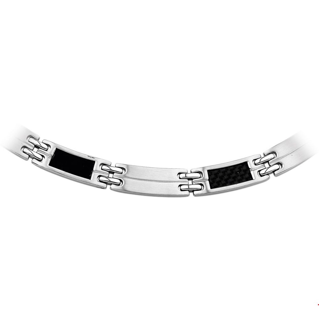 Stalen collier met carbon. De schakelbreedte is 7.5mm.