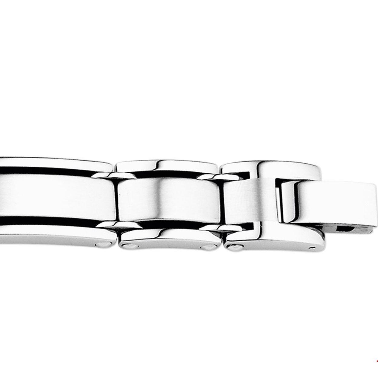 Beschrijving: Stalen armband met een poli/matte afwerking. 
Verpakt per: 1
Doelgroep: heren
Breedte: 15 mm
Langste lengte: 21 mm