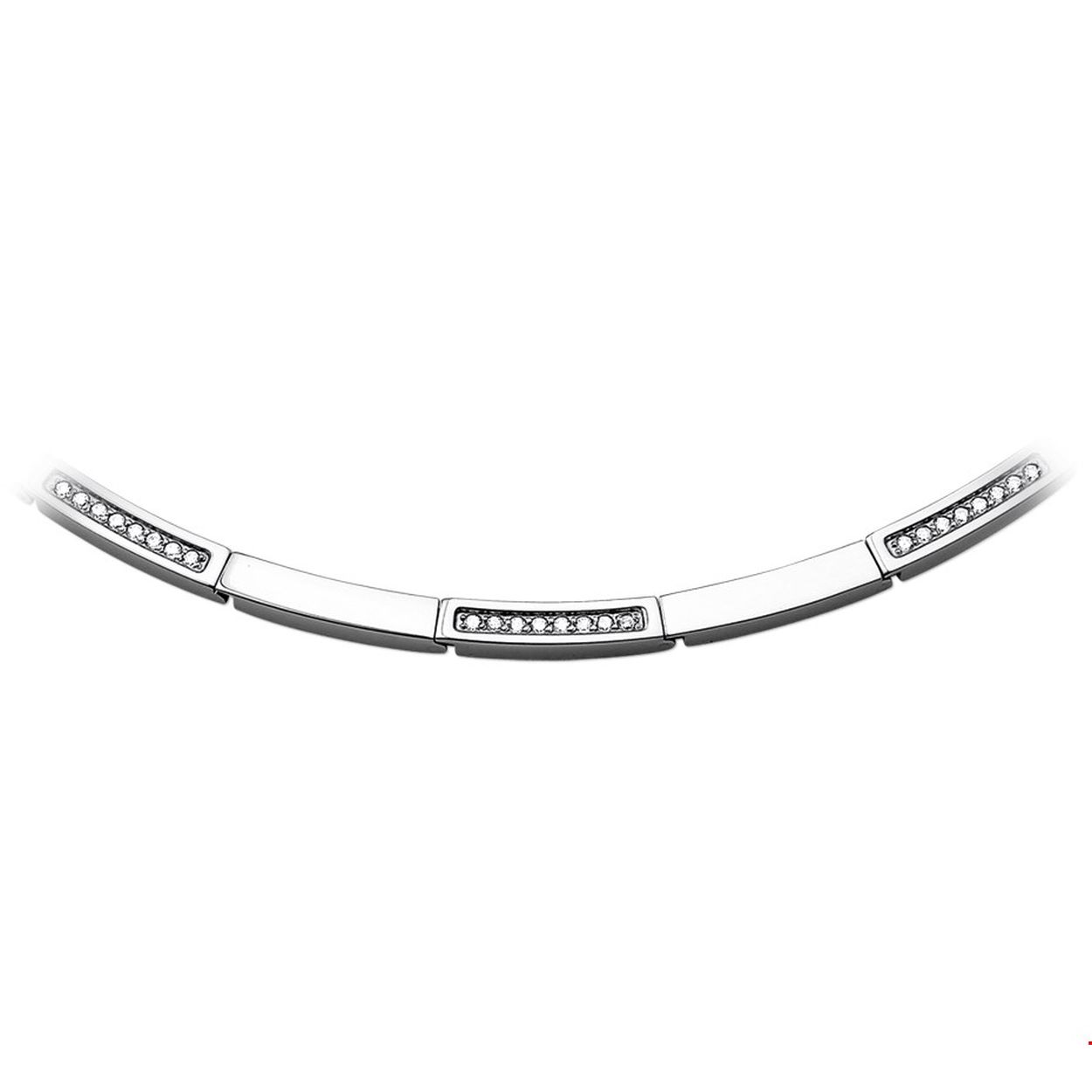 Beschrijving: Stalen collier met zirkonia. De lengte bedraagt 42cm met 3cm extensie. 
Verpakt per: 1
Doelgroep: dames
Breedte: 4 mm
Kortste lengte: 42 mm
Langste lengte: 45 mm
Zetting: entourage (rijzetting)