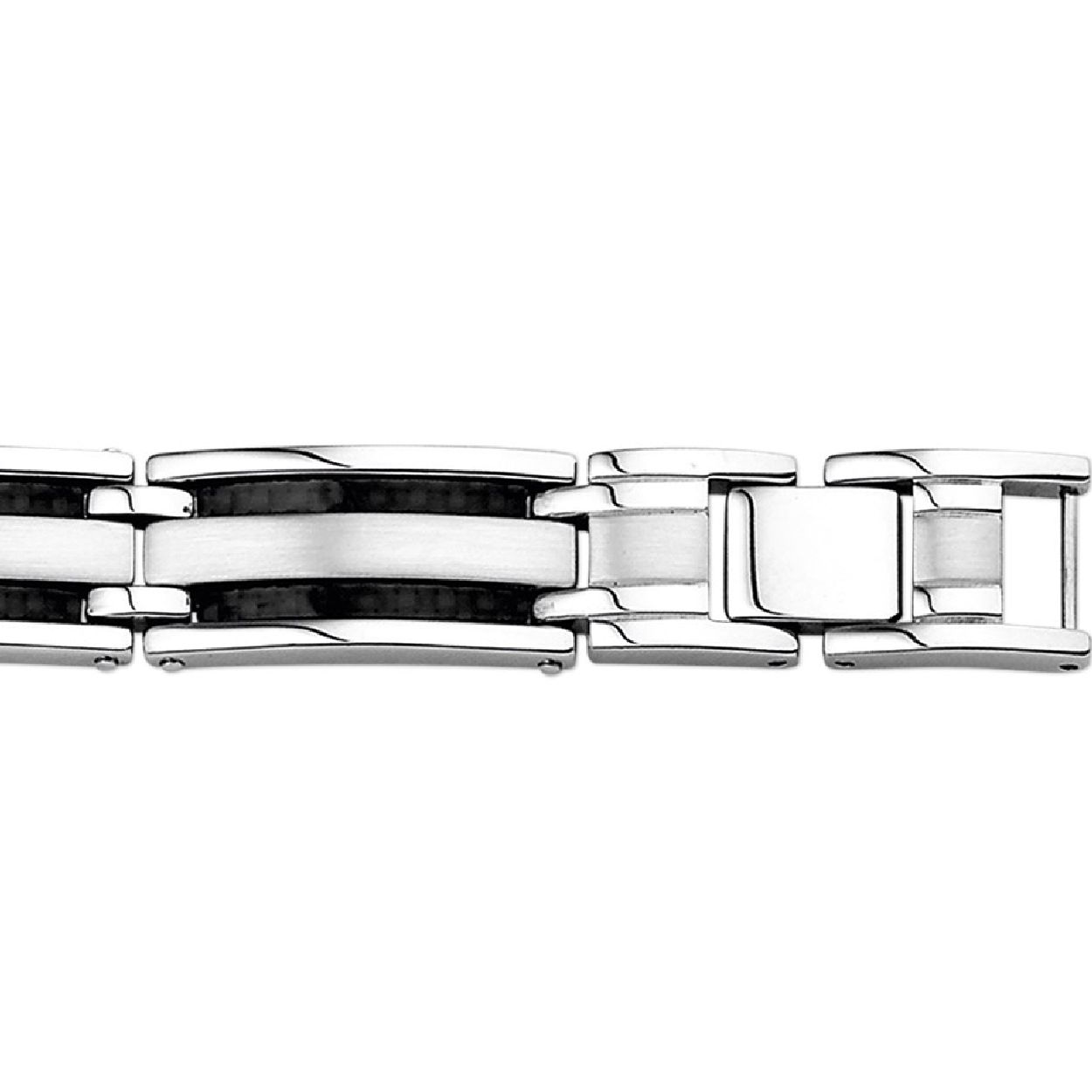 De armband is gemaakt van staal en is zwartkleurig. Het is een sieraad voor heren.