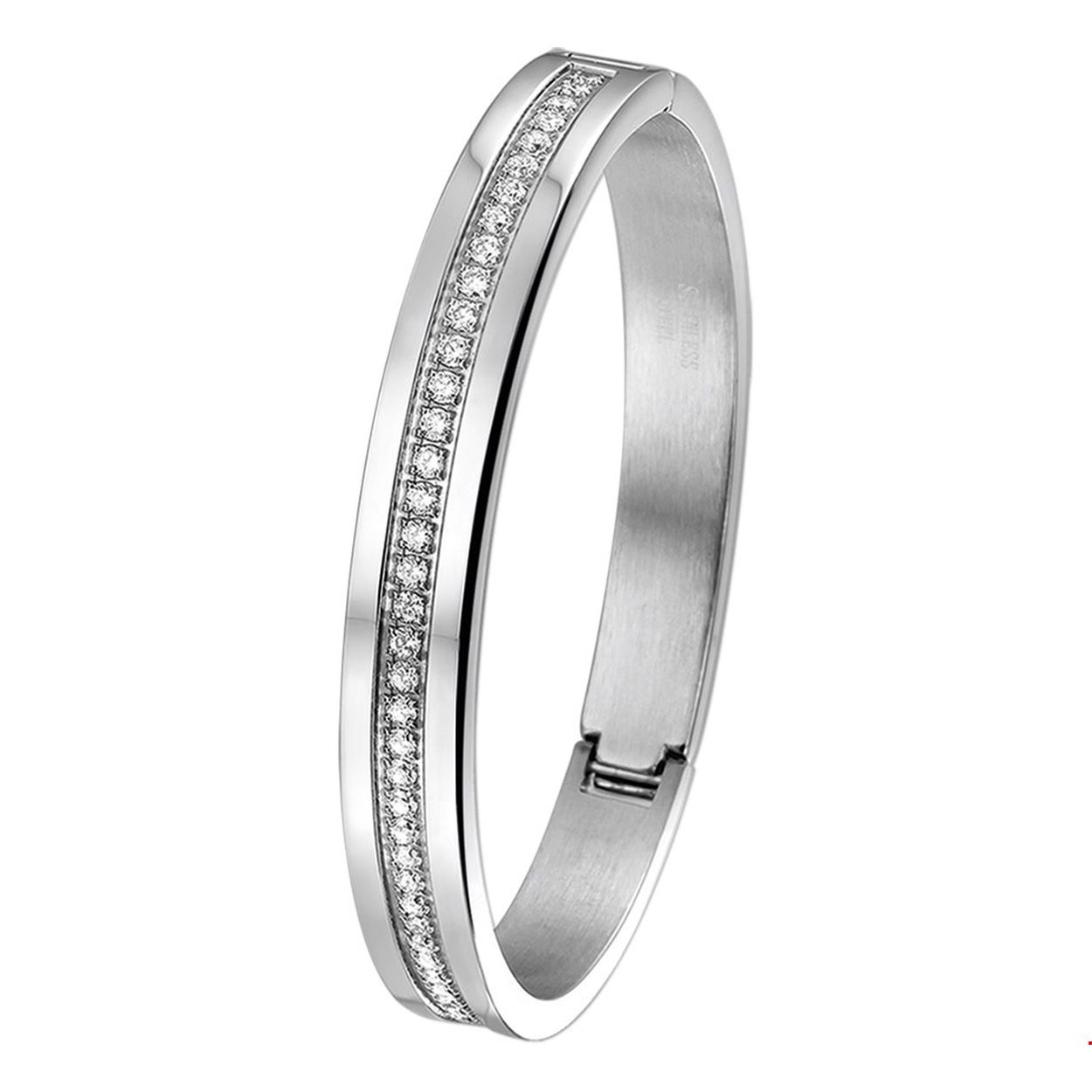 Stalen armband met zirkonia. 
Breedte: 8 mm
Zetting: alliance (rijzetting)
